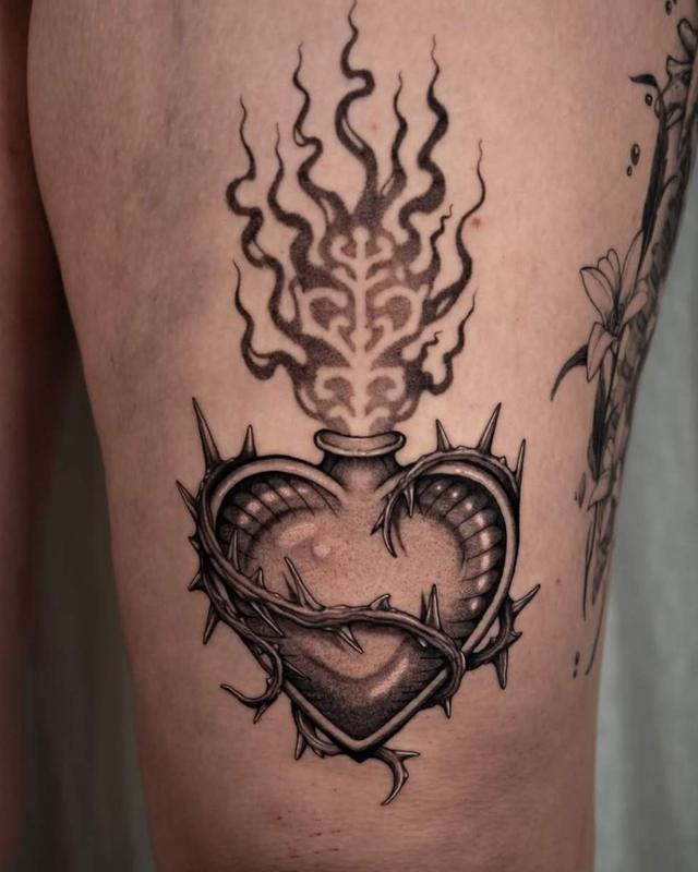 Sacred heart uit de flash, gezet op de dij